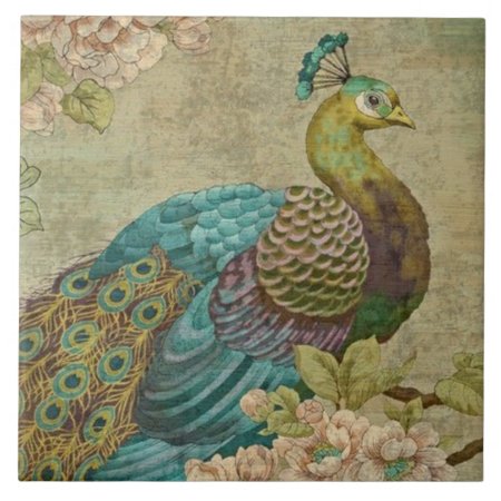 Vintage Peacock Ceramic Tile