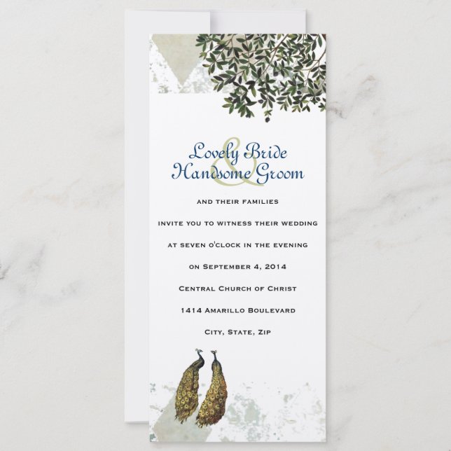 Vintage Peacock Chevron Wedding Invitation (Front)