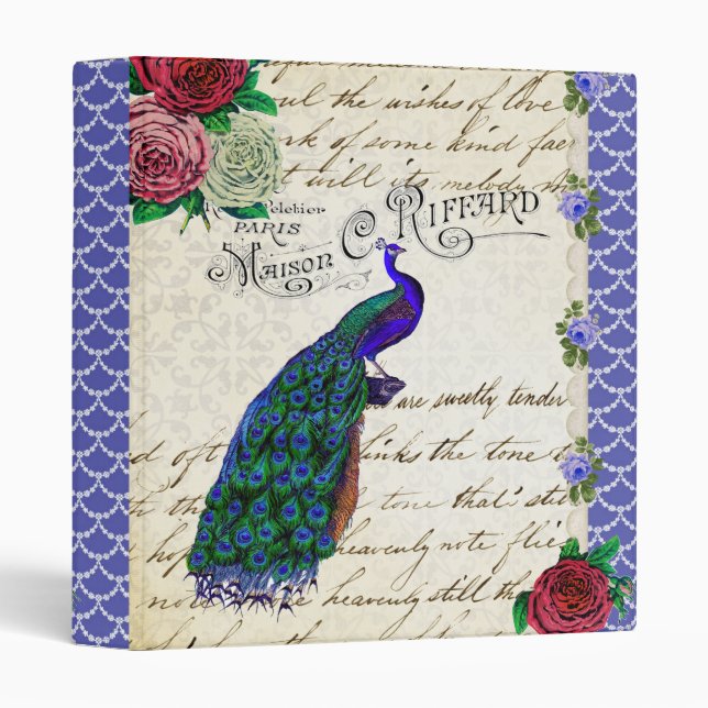 Vintage Peacock Collage binder (Front/Spine)