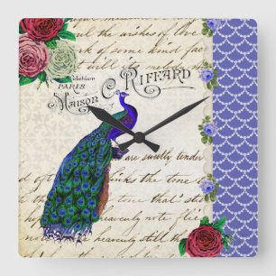 Vintage Peacock Collage clock