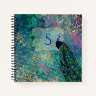 Vintage Peacock Collage Monogram Notebook