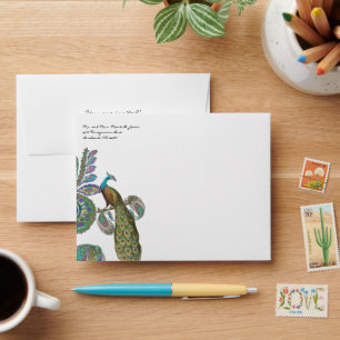 Vintage Peacock Colors Wedding Envelopes