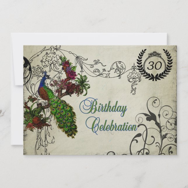 Vintage Peacock Customized Birthday Invitation (Front)