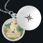 Vintage Peacock Damask Anniversary Necklace<br><div class="desc">Keepsake Necklaces Choose either Silver Plated Gold Finish or Sterling Silver Unique Personalized Custom !st Christmas Gift Wedding Keepsake Wedding Party Necklaces - to change background color - click customize - click edit - choose last tool in drop down menu and choose from one of the colors shown or enter...</div>