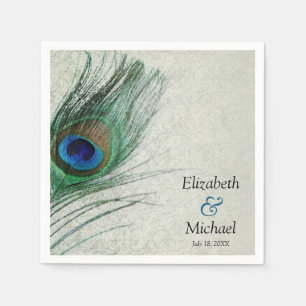 Vintage Peacock Damask Personalized Wedding Napkins