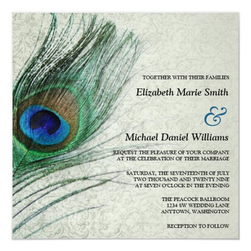 Vintage Peacock Wedding Invitations 2