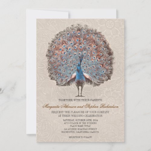 vintage peacock elegant wedding invitations