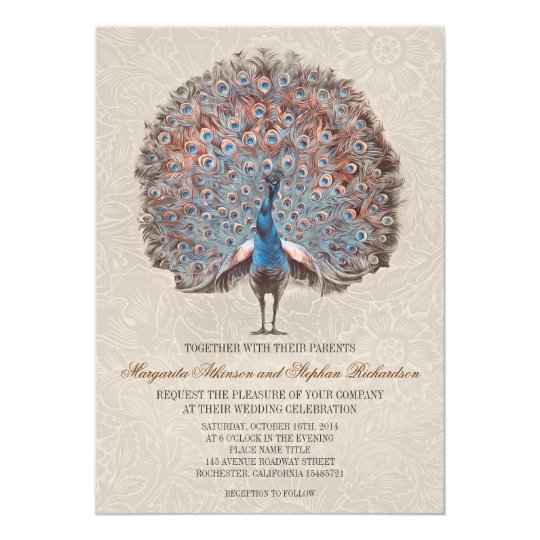 Vintage Peacock Wedding Invitations 3