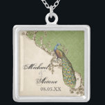 Vintage Peacock & Etchings Bride's Necklace<br><div class="desc">This elegant Vintage peacock, damask and etchings design is featured on a wide range of wedding products including invitations. This sterling silver keepsake necklace is perfect for a Bridal shower gift for the bride, for bridesmaids' gifts of jewelry to wear for the wedding. You can replace the bride and groom's...</div>