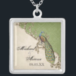 Vintage Peacock & Etchings Bride's Necklace<br><div class="desc">This elegant Vintage peacock, damask and etchings design is featured on a wide range of wedding products including invitations. This sterling silver keepsake necklace is perfect for a Bridal shower gift for the bride, for bridesmaids' gifts of jewelry to wear for the wedding. You can replace the bride and groom's...</div>