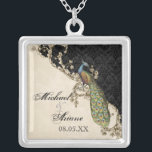 Vintage Peacock & Etchings Bride's Necklace<br><div class="desc">This elegant Vintage peacock, damask and etchings design is featured on a wide range of wedding products including invitations. This sterling silver keepsake necklace is perfect for a Bridal shower gift for the bride, for bridesmaids' gifts of jewelry to wear for the wedding. You can replace the bride and groom's...</div>