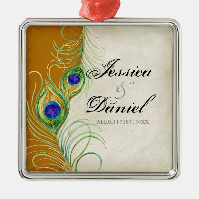 Vintage Peacock & Etchings Christmas Ornament (Front)