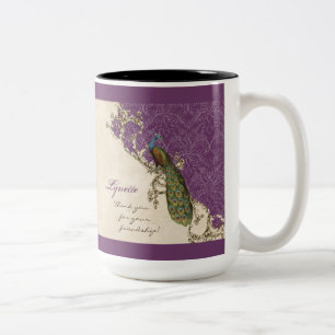 Vintage Peacock & Etchings Hindu Wedding Gift Two-Tone Coffee Mug