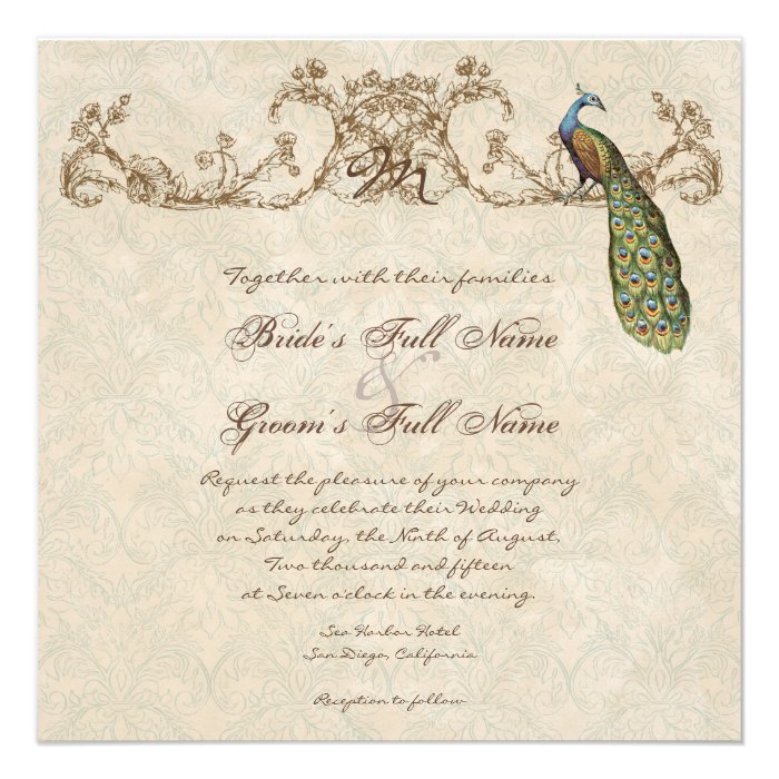 Vintage Peacock & Etchings Hindu Wedding Invite
