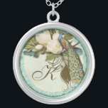 Vintage Peacock & Etchings Monogrammed Necklace<br><div class="desc">This elegant Vintage peacock, damask and etchings design is featured on a wide range of wedding products including invitations. This sterling silver keepsake necklace is perfect for a Bridal shower gift for the bride, for bridesmaids' gifts of jewelry to wear for the wedding. You can replace the bride and groom's...</div>