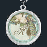 Vintage Peacock & Etchings Monogrammed Necklace<br><div class="desc">This elegant Vintage peacock, damask and etchings design is featured on a wide range of wedding products including invitations. This sterling silver keepsake necklace is perfect for a Bridal shower gift for the bride, for bridesmaids' gifts of jewelry to wear for the wedding. You can replace the bride and groom's...</div>