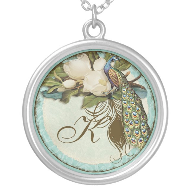 Vintage Peacock & Etchings Monogrammed Necklace (Front)