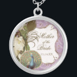 Vintage Peacock & Etchings Mother of the Bride Silver Plated Necklace<br><div class="desc">This elegant Vintage peacock, damask and etchings design is featured on a wide range of wedding products including invitations. This sterling silver keepsake necklace is perfect for a Bridal shower gift for the bride, for bridesmaids' gifts of jewelry to wear for the wedding. You can replace the bride and groom's...</div>