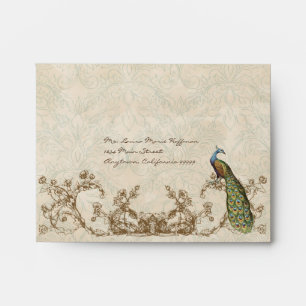 Vintage Peacock & Etchings Orange Wedding Envelope