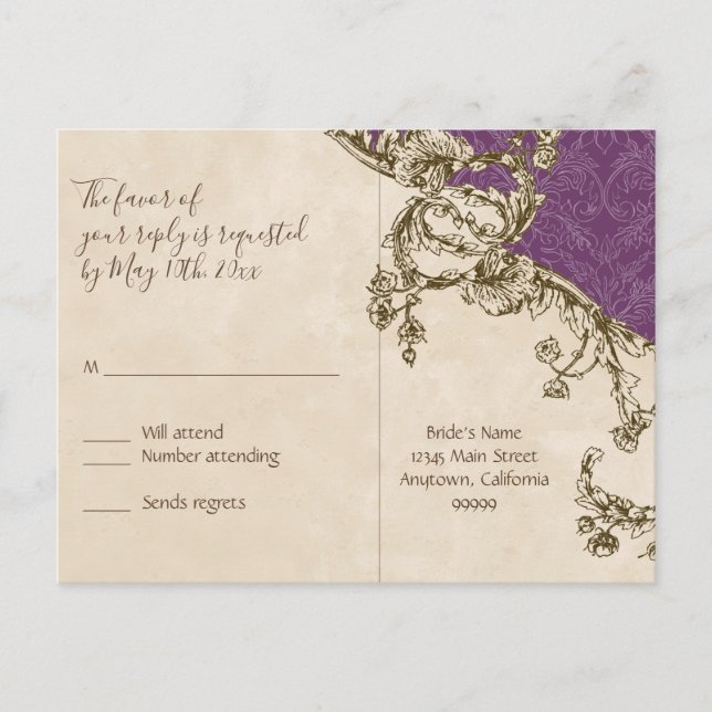 Vintage Peacock & Etchings, Postcard RSVP (Front)