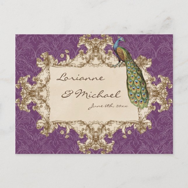 Vintage Peacock & Etchings, Postcard RSVP (Front)