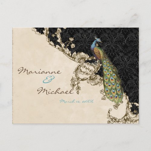 Vintage Peacock  Etchings RSVP Response Postcard