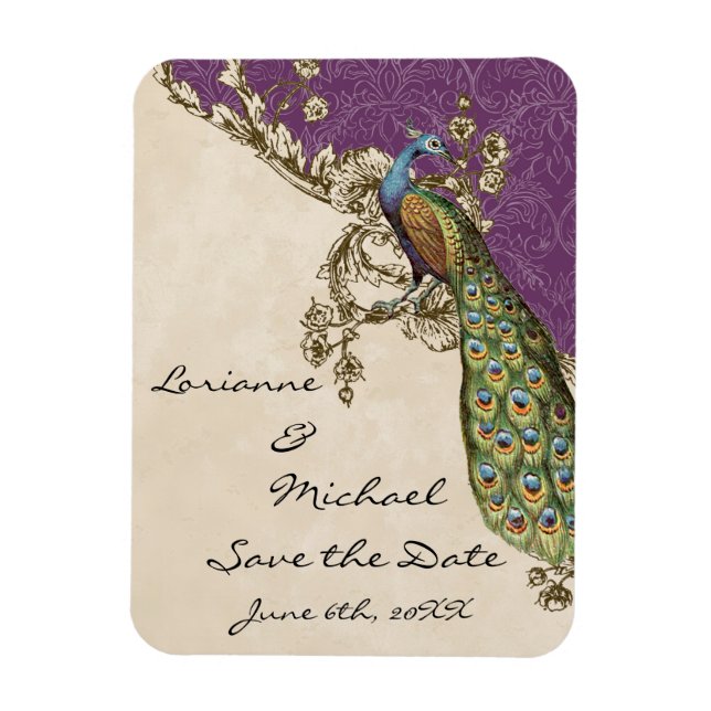 Vintage Peacock & Etchings Save the Date Magnet (Vertical)