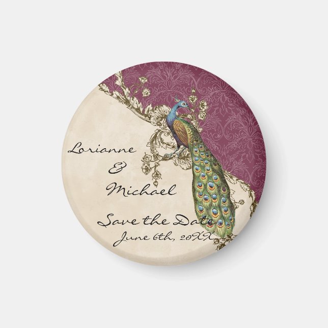 Vintage Peacock & Etchings Save the Date Magnet (Front)
