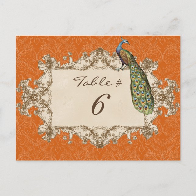 Vintage Peacock & Etchings, Table Number Card (Front)