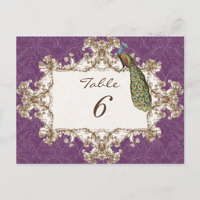 Vintage Peacock & Etchings, Table Number Card (Front)