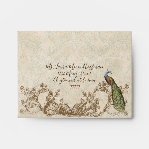 Vintage Peacock  Etchings Wedding Envelopes
