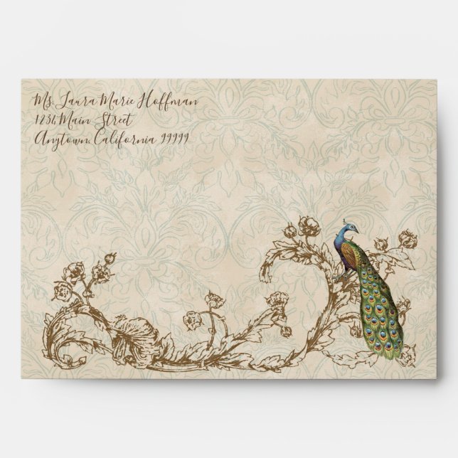 Vintage Peacock & Etchings, Wedding Envelopes (Front)