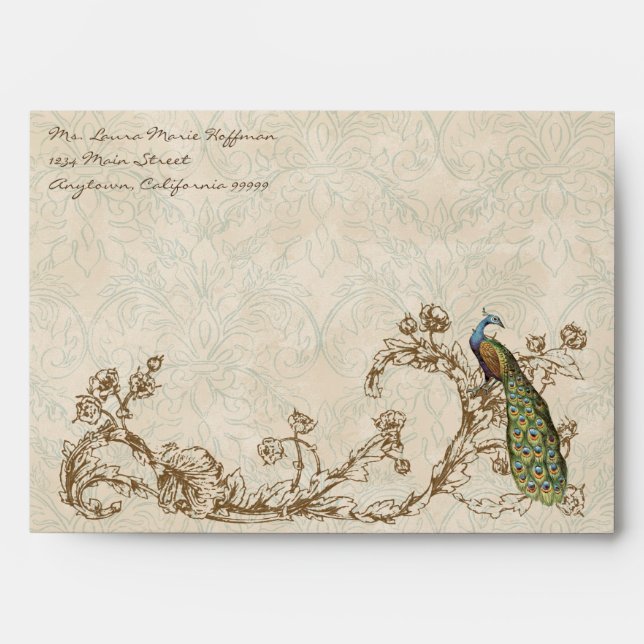Vintage Peacock & Etchings, Wedding Envelopes (Front)