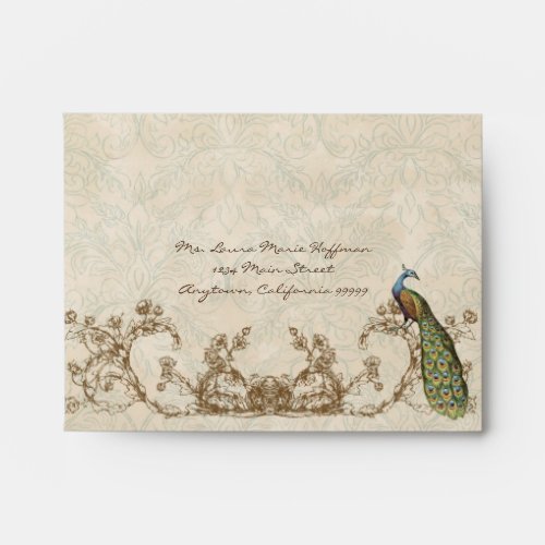 Vintage Peacock  Etchings Wedding Envelopes