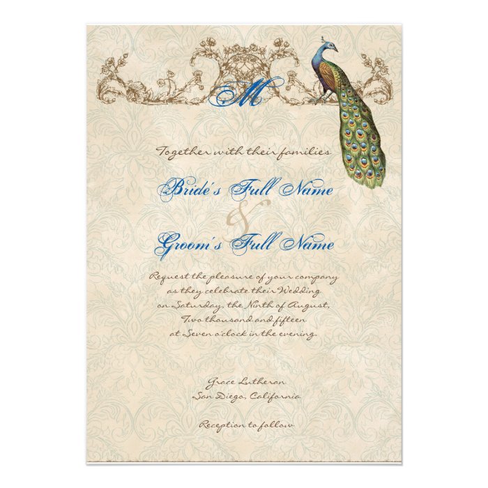 Vintage Peacock & Etchings Wedding Invitation