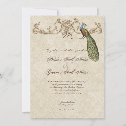 Vintage Peacock &amp; Etchings Wedding Invitation