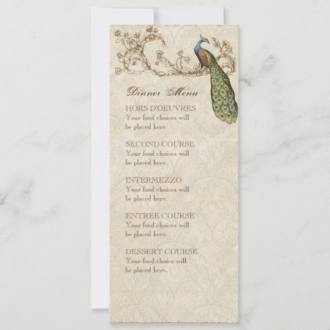 Vintage Peacock & Etchings Wedding Invitation (Front)