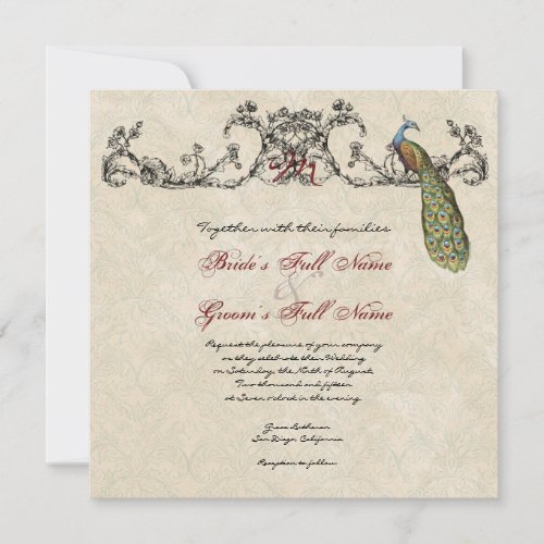 Vintage Peacock &amp; Etchings Wedding Invitation