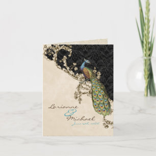 Vintage Peacock & Etchings Wedding Thank You Notes