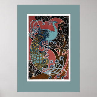 Vintage Peacock Exhibition Poster Print