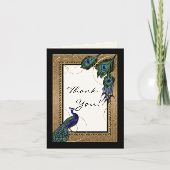 Vintage Peacock Feather 7 - Elegant Thank You Note (Front)