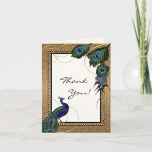 Vintage Peacock Feather 7 - Elegant Thank You Note Card