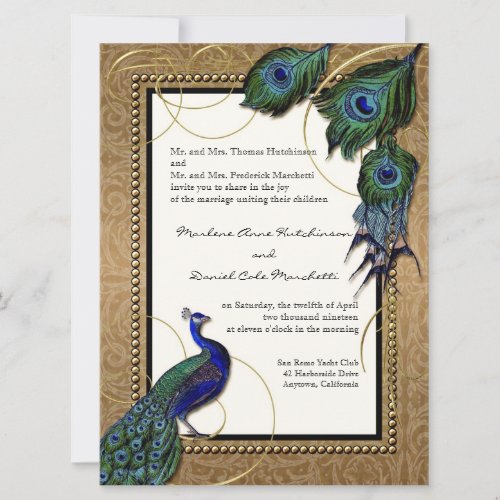 Vintage Peacock Feather 7 _ Formal Elegant Wedding Invitation