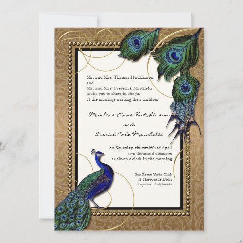 Vintage Peacock Feather 7 _ Formal Elegant Wedding Invitation