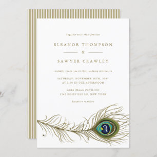 Vintage Peacock Feather Art Deco Wedding Invitation