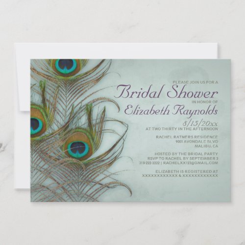 Vintage Peacock Feather Bridal Shower Invitations
