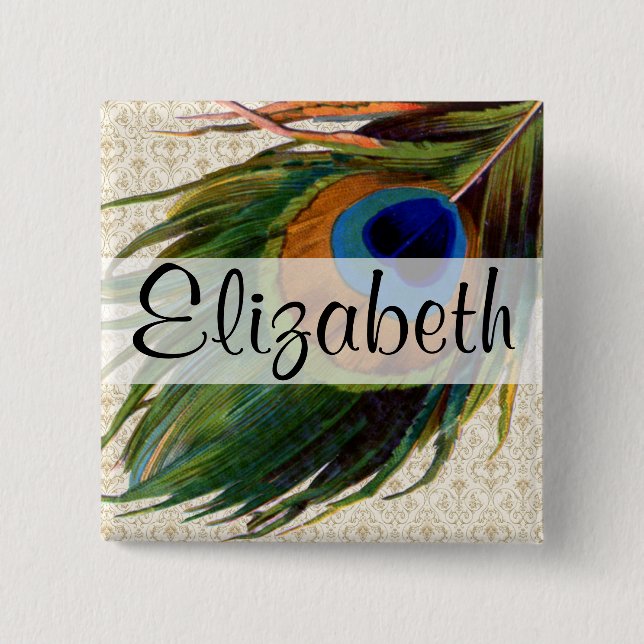 Vintage Peacock Feather Button (Front)