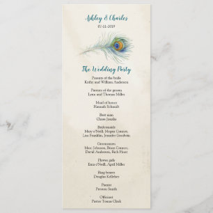 Vintage Peacock Feather Elagant Teal Wedding Program
