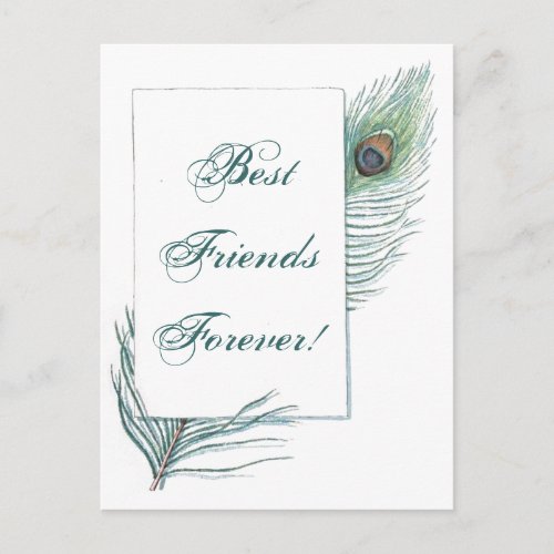 Vintage Peacock Feather Inspirational BFF Quote Postcard
