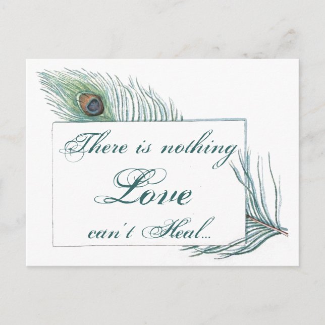 Vintage Peacock Feather Inspirational Love Quote Postcard (Front)